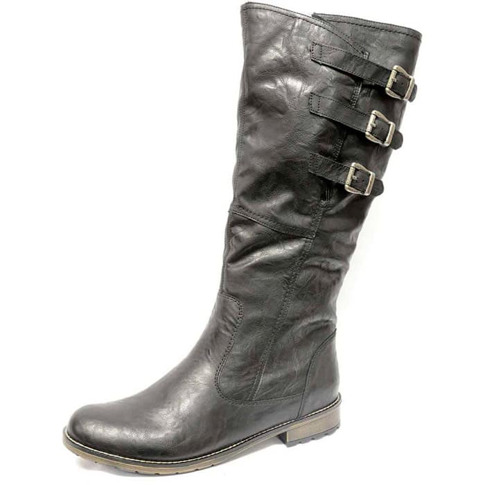 bottes femme grande taille du 40 au 48, cuir lisse noir, talon de 0,5 à 2 cm, souples bottes mollets larges, hiver