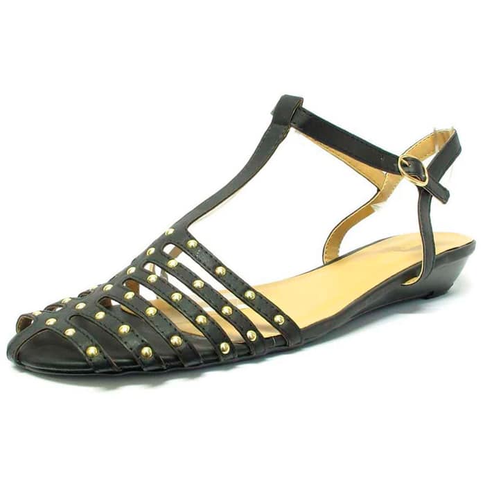 sandalettes femme grande taille du 40 au 48, simili cuir noir, talon de 0,5 à 2 cm, sandales plates talons compensés, chaussures pour l'été