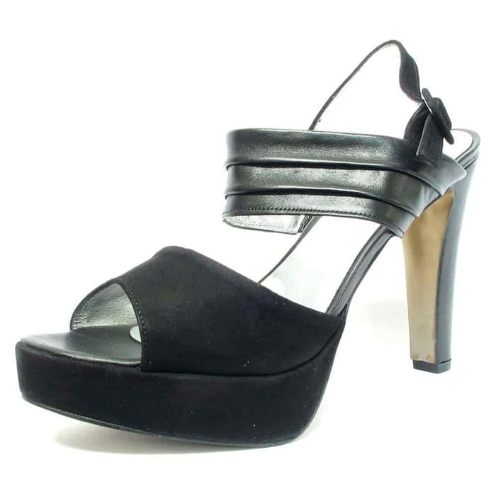 sandales femme grande taille du 40 au 48, cuir lisse noir, talon de  9 cm et plus, à patins de soiree tendance fantaisie, chaussures pour l'été