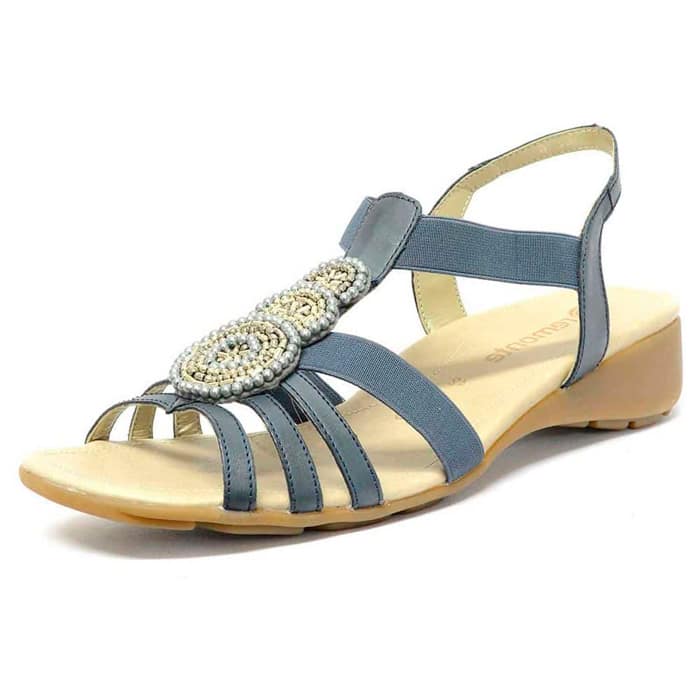 sandalettes femme grande taille du 40 au 48, cuir lisse bleu, talon de 3 à 4 cm, souples detente, chaussures pour l'été