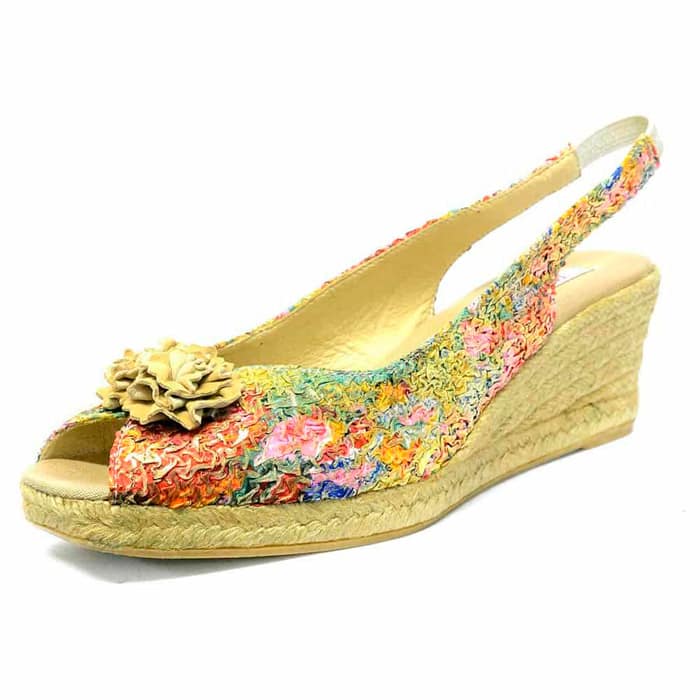 sandales femme grande taille du 40 au 48, toile multicolore, talon de 5 à 6 cm, mode detente talons compensés, chaussures pour l'été