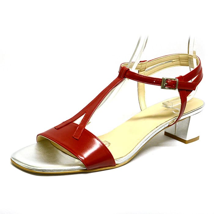 sandales femme grande taille du 40 au 48, cuir lisse argent rouge, talon de 5 à 6 cm, mode tendance detente fantaisie, chaussures pour l'été