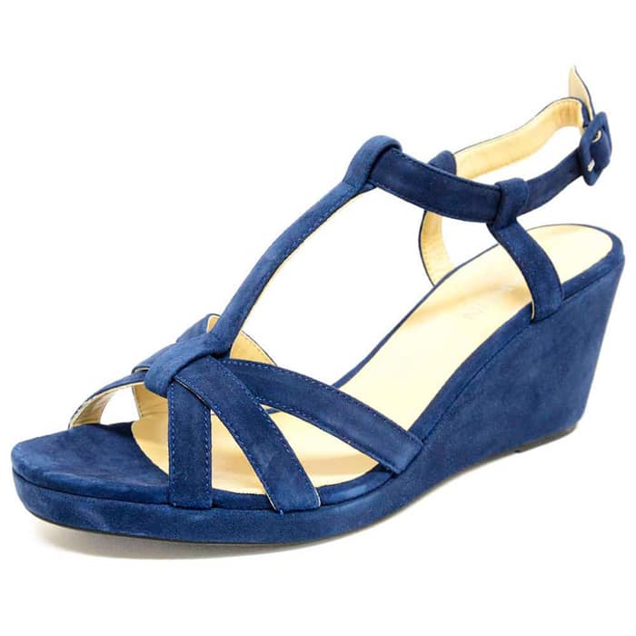 sandales femme grande taille du 40 au 48, velours bleu, talon de 7 à 8 cm, à patins mode talons compensés, chaussures pour l'été