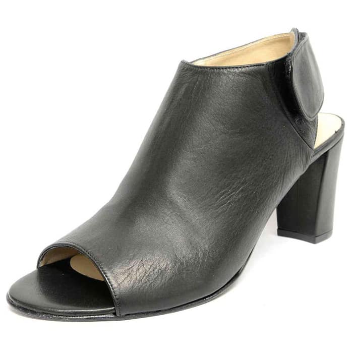 sandales femme grande taille du 40 au 48, cuir lisse noir, talon de 7 à 8 cm, mode tendance, printemps