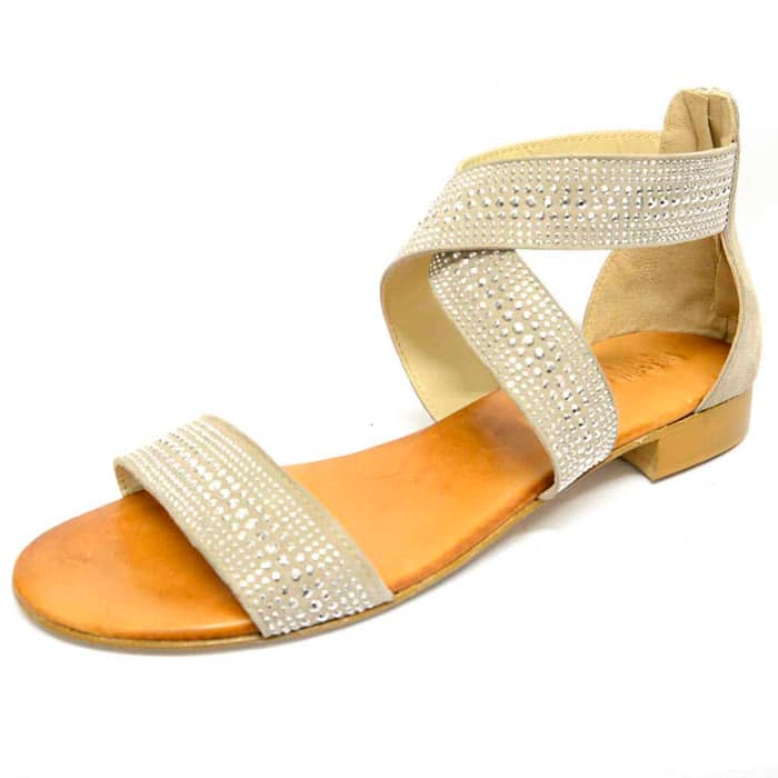 sandalettes femme grande taille du 40 au 48, brillant beige, talon de 0,5 à 2 cm, mode tendance detente, chaussures pour l'été