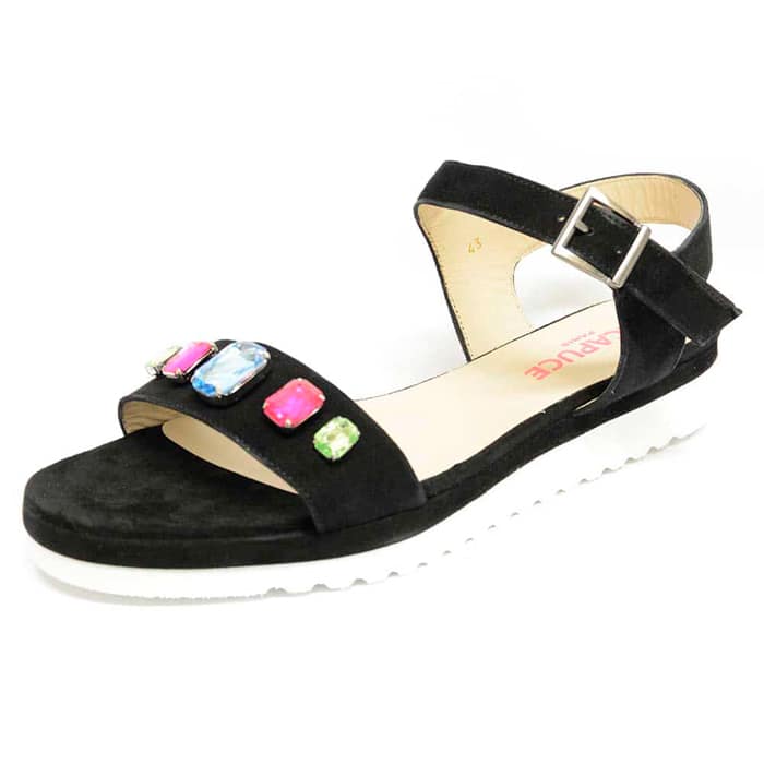 sandalettes femme grande taille du 40 au 48, velours noir, talon de 3 à 4 cm, sandales plates detente fantaisie, chaussures pour l'été