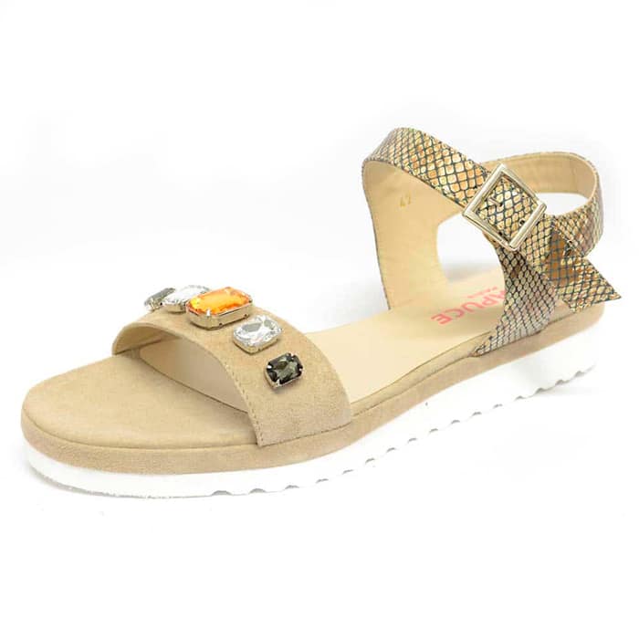 sandalettes femme grande taille du 40 au 48, velours beige, talon de 3 à 4 cm, sandales plates detente fantaisie, chaussures pour l'été