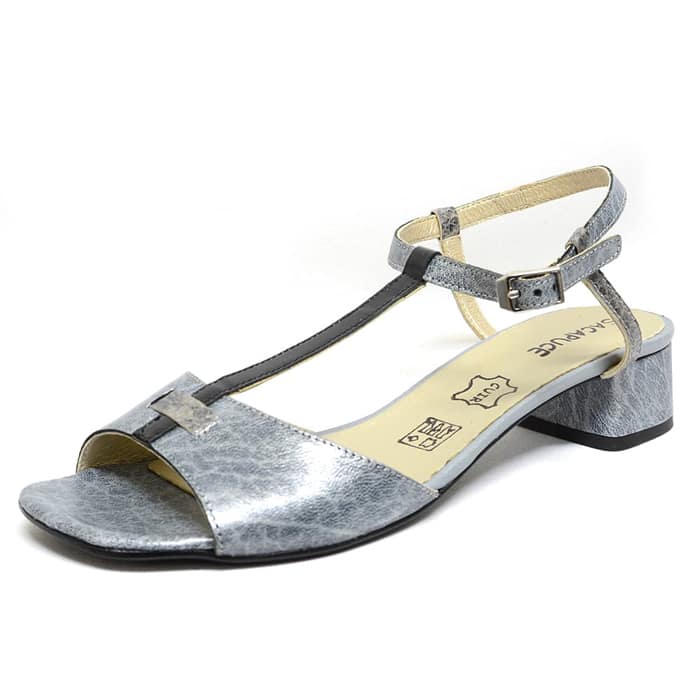 sandales femme grande taille du 40 au 48, cuir fripé bleu gris, talon de 3 à 4 cm, sandales plates detente, chaussures pour l'été