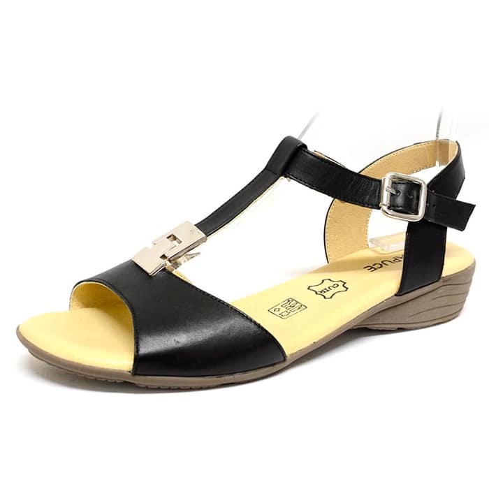 sandales femme grande taille du 40 au 48, cuir lisse noir, talon de 3 à 4 cm, confort detente, chaussures pour l'été