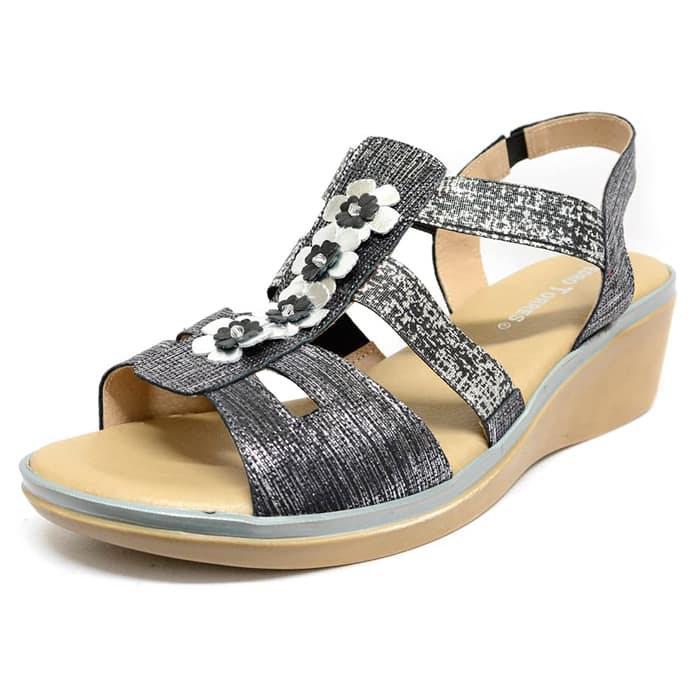 sandales femme grande taille du 40 au 48, acier gris metallise, talon de 5 à 6 cm, confort detente talons compensés, chaussures pour l'été