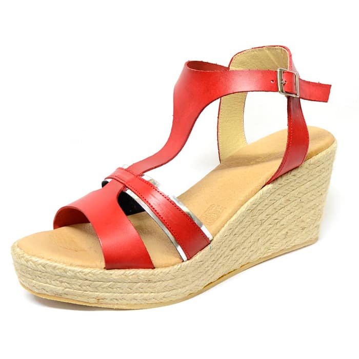 sandales femme grande taille du 40 au 48, cuir lisse rouge, talon de 7 à 8 cm, à patins sandales talons hauts talons compensés, chaussures pour l'été