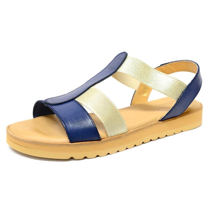 sandales femme grande taille du 40 au 48, cuir lisse bleu metallise, talon de 0,5 à 2 cm, pas cheres sandales plates confort, chaussures pour l'été