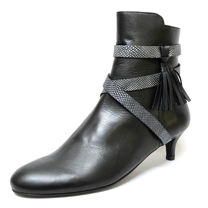 bottines femme grande taille du 40 au 48, cuir lisse noir, talon de 5 à 6 cm, bout pointu habillee ensemble sac chaussure, hiver