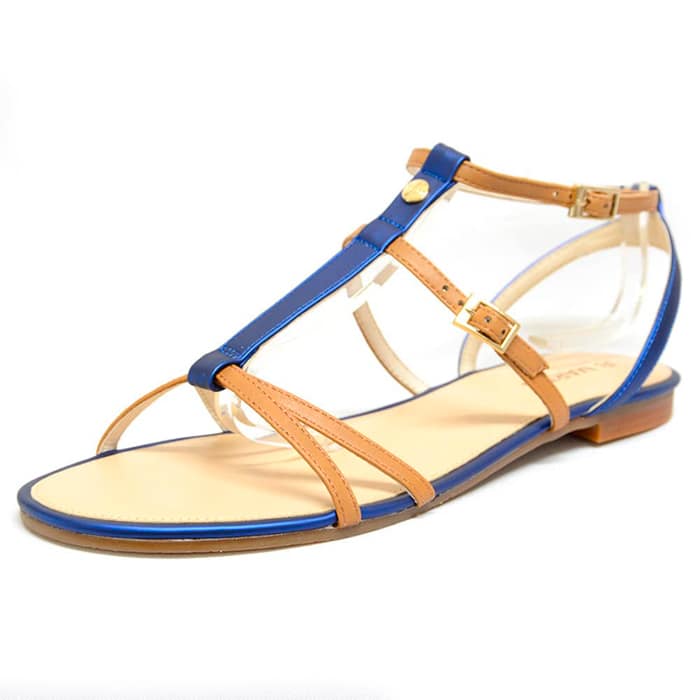 sandalettes femme grande taille du 40 au 48, cuir lisse bleu marron, talon de 0,5 à 2 cm, mode sandales plates, chaussures pour l'été