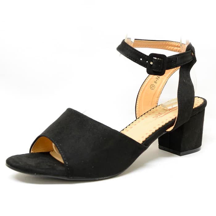 sandales femme grande taille du 40 au 48, velours noir, talon de 5 à 6 cm, pas cheres sandales talons hauts, chaussures pour l'été