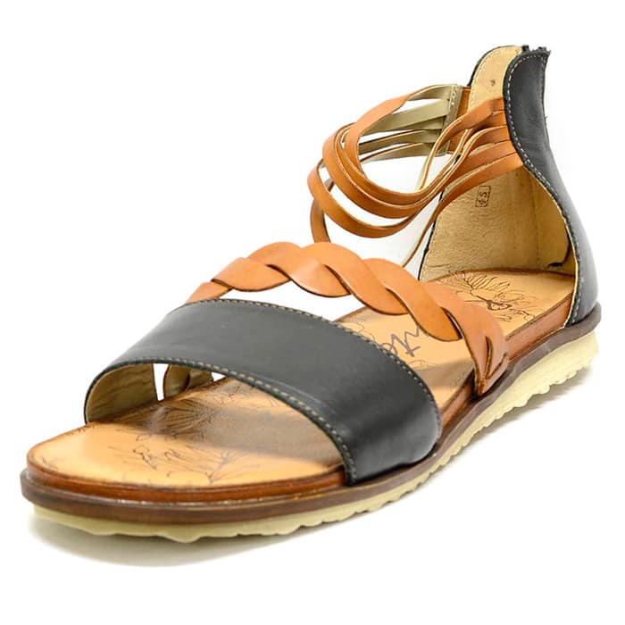 sandales femme grande taille du 40 au 48, cuir lisse noir, talon de 3 à 4 cm, confort detente, chaussures pour l'été
