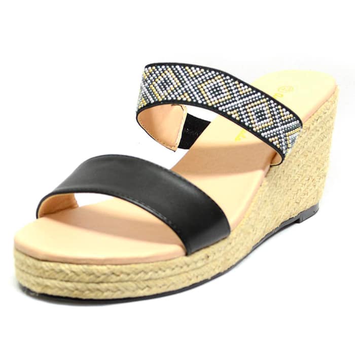 sandales femme grande taille du 40 au 48, cuir lisse noir, talon de  9 cm et plus, sandales talons hauts, chaussures pour l'été