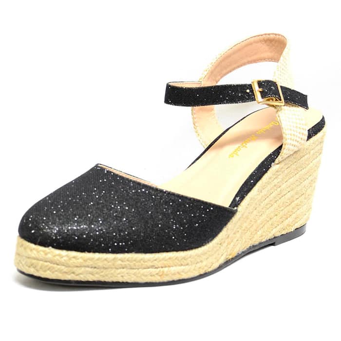 sandales femme grande taille du 40 au 48, brillant noir, talon de  9 cm et plus, sandales talons hauts talons compensés, chaussures pour l'été