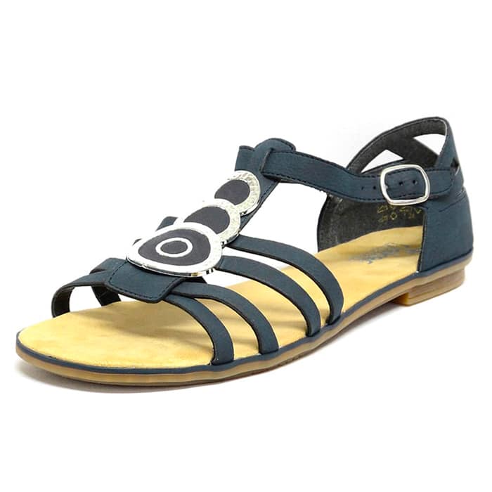 sandalettes femme grande taille du 40 au 48, cuir lisse bleu, talon de 0,5 à 2 cm, sandales plates confort detente, chaussures pour l'été