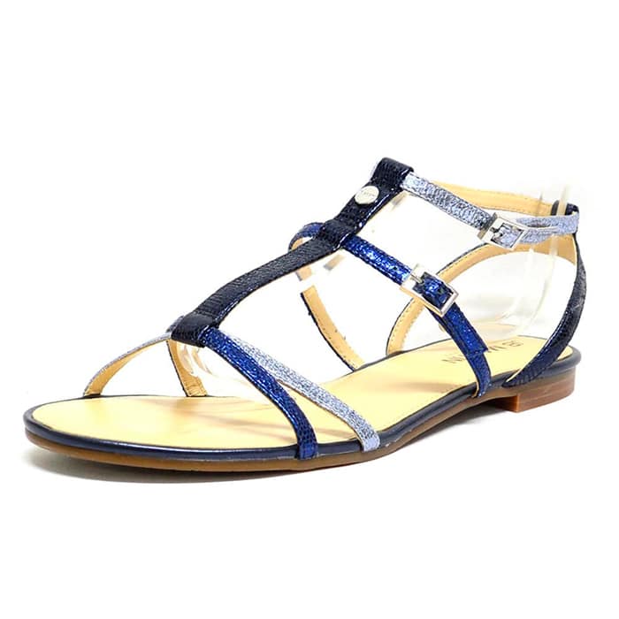 sandalettes femme grande taille du 40 au 48, brillant bleu, talon de 0,5 à 2 cm, tendance sandales plates detente, chaussures pour l'été