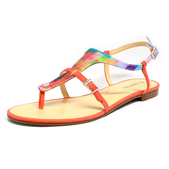 sandales femme grande taille du 40 au 48, toile multicolore rouge, talon de 0,5 à 2 cm, mode sandales plates detente, chaussures pour l'été