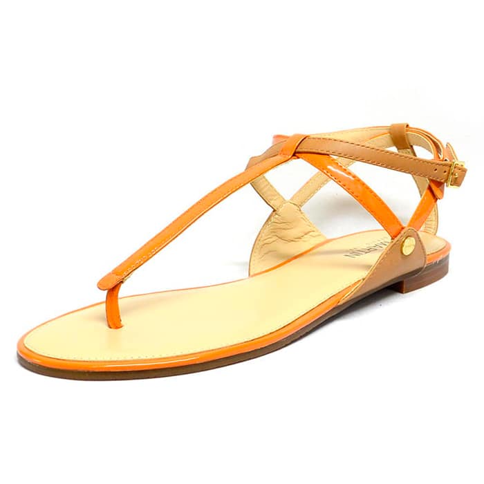 sandalettes femme grande taille du 40 au 48, cuir lisse marron orange, talon de 0,5 à 2 cm, sandales plates, chaussures pour l'été