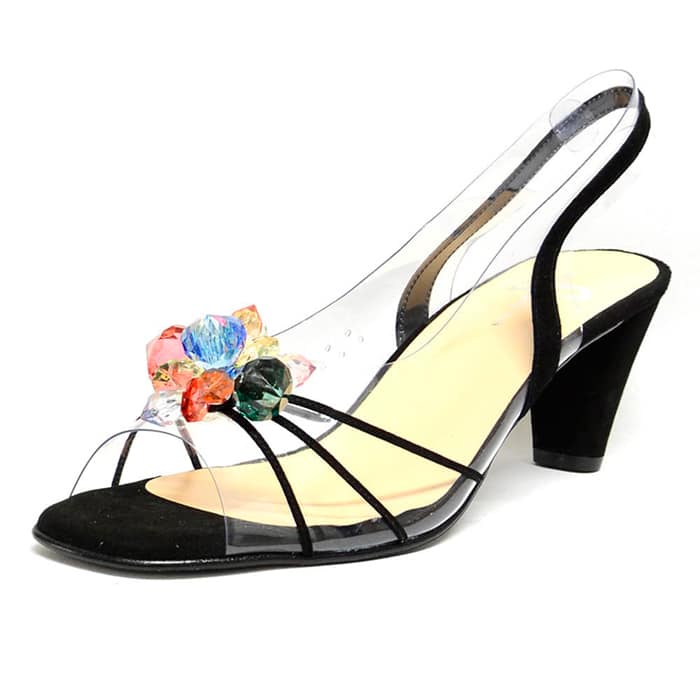 sandales femme grande taille du 40 au 48, velours noir, talon de 7 à 8 cm, sandales talons hauts fantaisie, chaussures pour l'été
