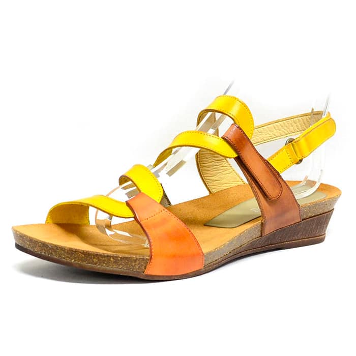 sandalettes femme grande taille du 40 au 48, cuir lisse jaune multicolore, talon de 3 à 4 cm, confort detente, chaussures pour l'été