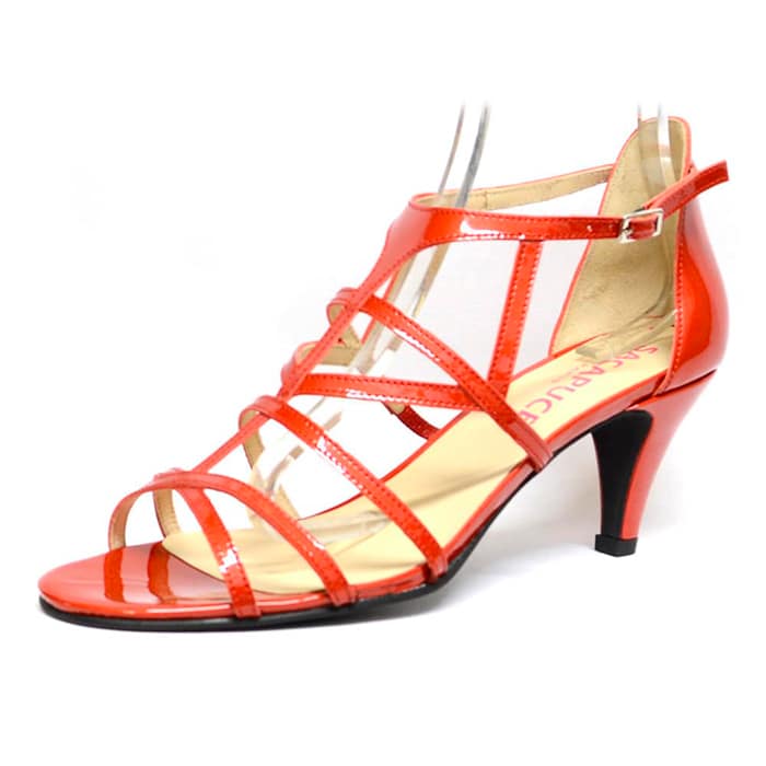 sandales femme grande taille du 40 au 48, vernis rouge, talon de 7 à 8 cm, habillee sandales talons hauts, chaussures pour l'été