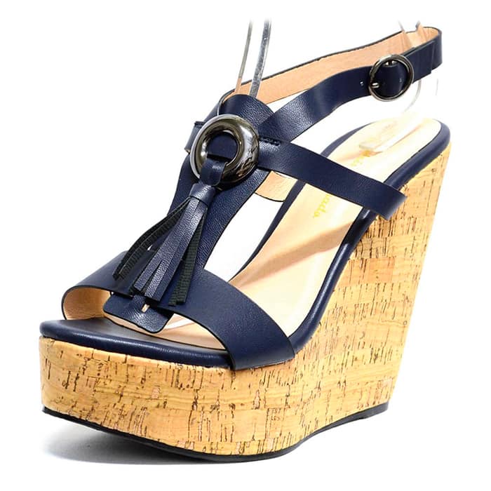 sandales femme grande taille du 40 au 48, simili cuir bleu, talon de  9 cm et plus, à patins pas cheres sandales talons hauts fantaisie, chaussures pour l'été