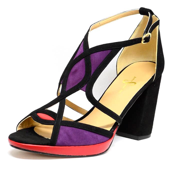 sandales femme grande taille du 40 au 48, velours multicolore noir violet, talon de  9 cm et plus, à patins sandales talons hauts, toutes saisons