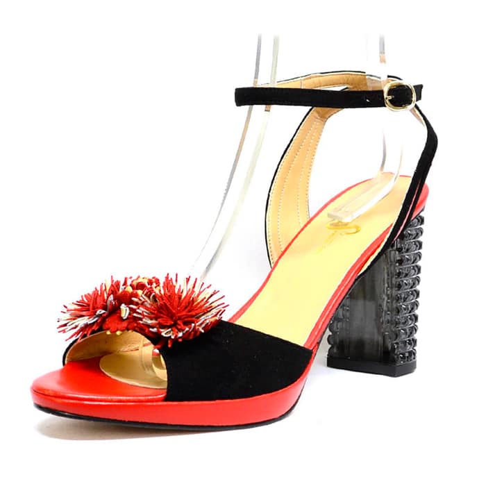sandales femme grande taille du 40 au 48, velours noir rouge, talon de  9 cm et plus, à patins sandales talons hauts, chaussures pour l'été