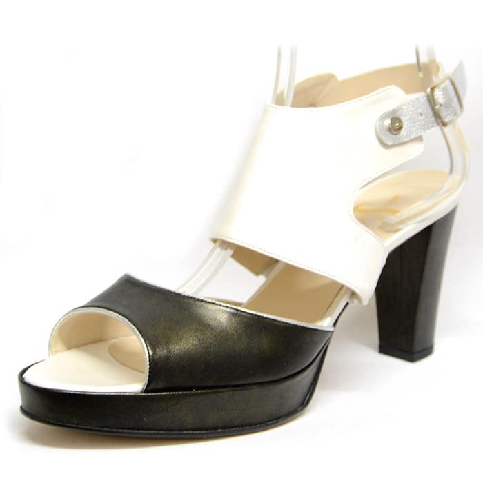 sandales femme grande taille du 40 au 48, cuir lisse blanc multicolore noir, talon de  9 cm et plus, à patins mode sandales talons hauts fantaisie, printemps