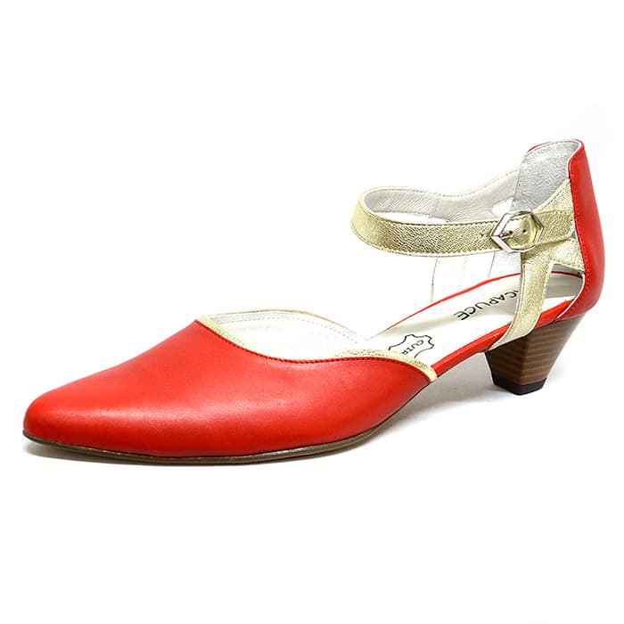 sandales femme grande taille du 40 au 48, cuir lisse rouge or, talon de 3 à 4 cm, bout pointu habillee fantaisie, toutes saisons