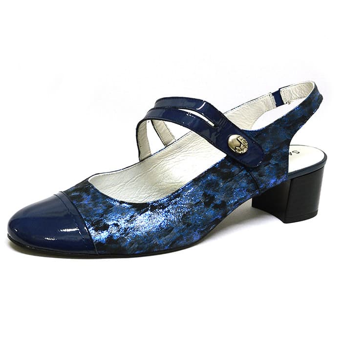 sandales femme grande taille du 40 au 48, cuir lisse bleu, talon de 3 à 4 cm, habillee confort, toutes saisons