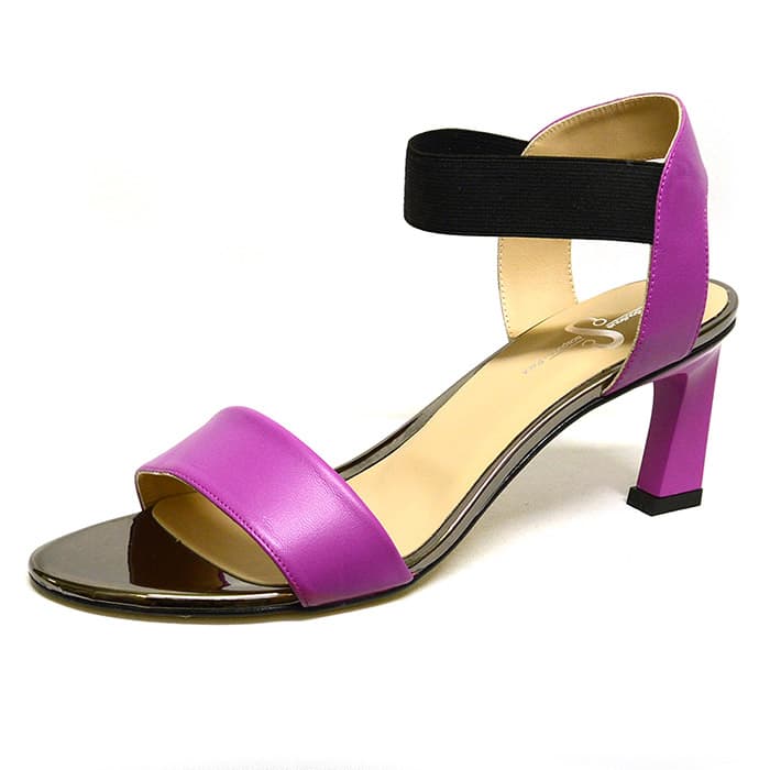 sandales femme grande taille du 40 au 48, cuir lisse violet, talon de 7 à 8 cm, sandales talons hauts, chaussures pour l'été