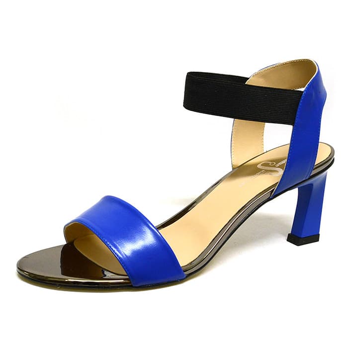 sandales femme grande taille du 40 au 48, cuir lisse bleu, talon de 7 à 8 cm, sandales talons hauts, chaussures pour l'été