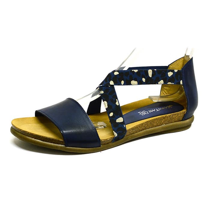sandales femme grande taille du 40 au 48, cuir lisse bleu, talon de 0,5 à 2 cm, sandales plates confort detente, chaussures pour l'été