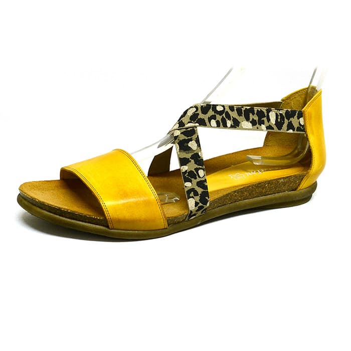 sandales femme grande taille du 40 au 48, cuir lisse jaune, talon de 0,5 à 2 cm, sandales plates confort detente, chaussures pour l'été