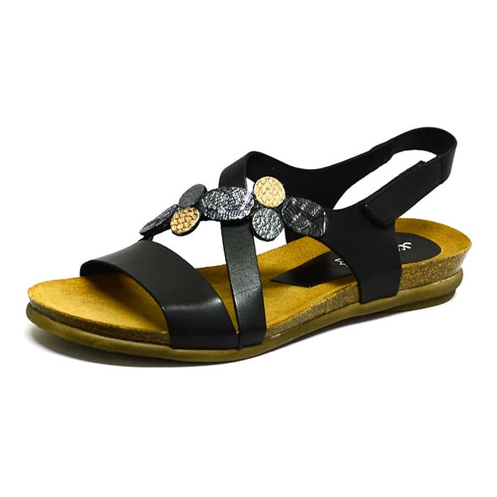 sandales femme grande taille du 40 au 48, cuir lisse noir, talon de 0,5 à 2 cm, sandales plates confort detente, chaussures pour l'été