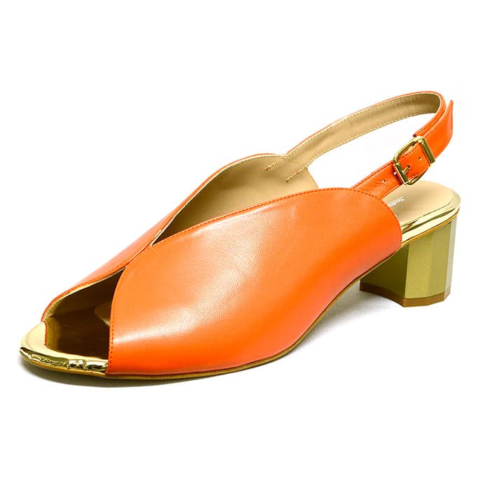 sandales femme grande taille du 40 au 48, cuir lisse orange, talon de 5 à 6 cm, habillee sandales talons hauts confort fantaisie, chaussures pour l'été
