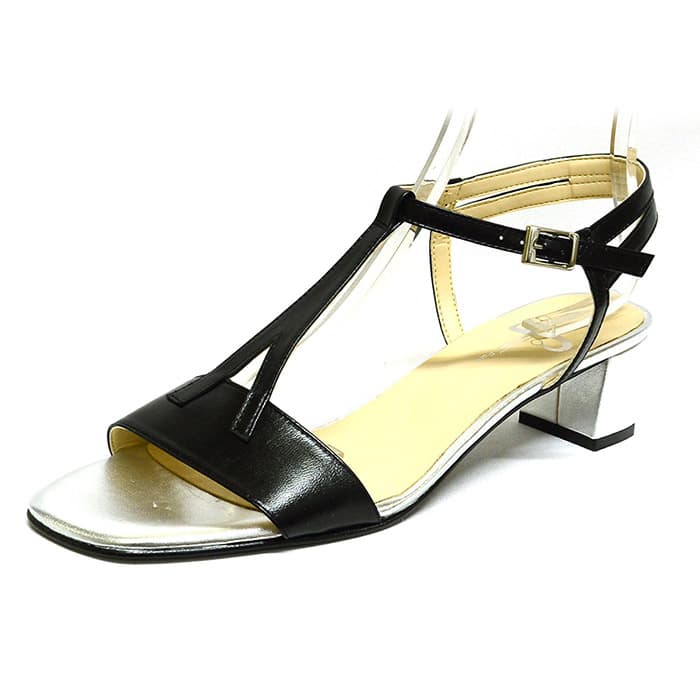 sandales femme grande taille du 40 au 48, cuir lisse argent noir, talon de 5 à 6 cm, mode tendance detente fantaisie, chaussures pour l'été