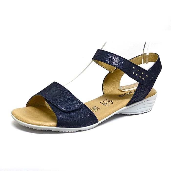 sandales femme grande taille du 40 au 48, cuir lisse bleu, talon de 3 à 4 cm, confort detente, chaussures pour l'été