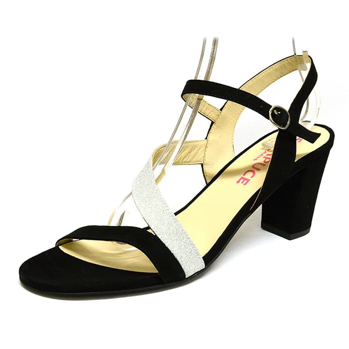 sandales femme grande taille du 40 au 48, brillant argent noir, talon de 7 à 8 cm, de soiree sandales talons hauts, chaussures pour l'été