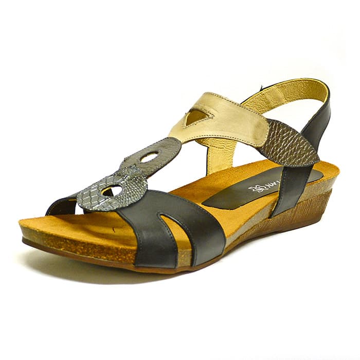 sandales femme grande taille du 40 au 48, cuir lisse multicolore noir, talon de 3 à 4 cm, sandales plates confort detente, chaussures pour l'été