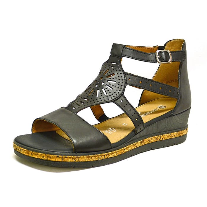 sandales femme grande taille du 40 au 48, cuir lisse noir, talon de 5 à 6 cm, mode detente talons compensés, chaussures pour l'été