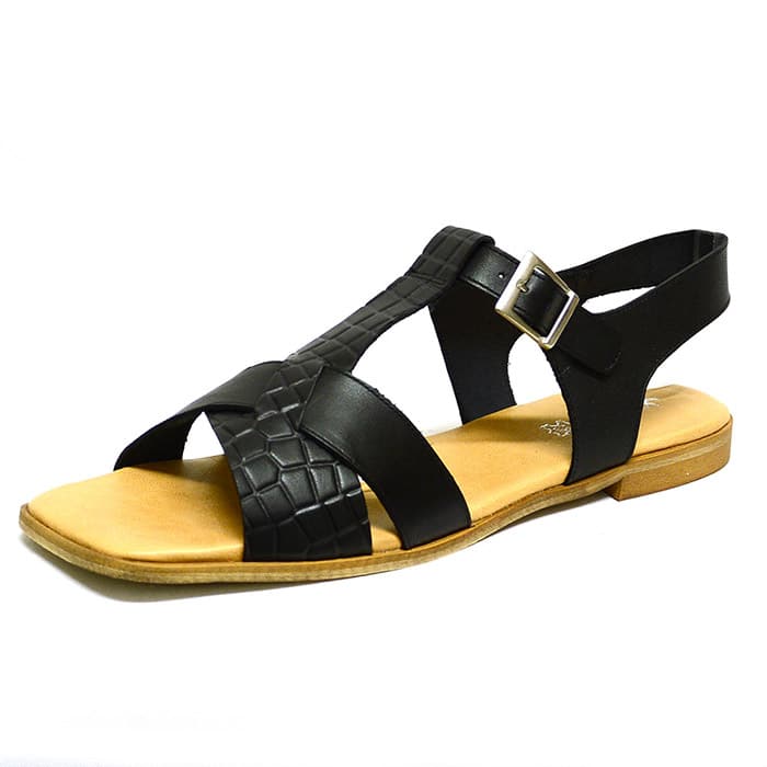 sandales femme grande taille du 40 au 48, cuir lisse noir, talon de 0,5 à 2 cm, sandales plates confort detente, chaussures pour l'été