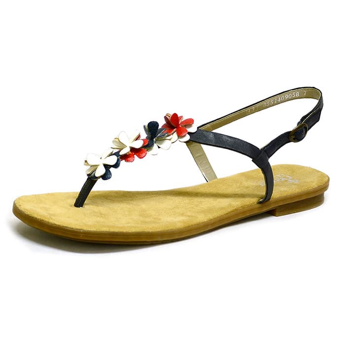 sandales femme grande taille du 40 au 48, cuir lisse bleu multicolore, talon de 0,5 à 2 cm, plates sandales plates detente, chaussures pour l'été