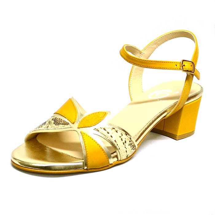 sandales femme grande taille du 40 au 48, cuir lisse jaune multicolore, talon de 5 à 6 cm, mode habillee, chaussures pour l'été