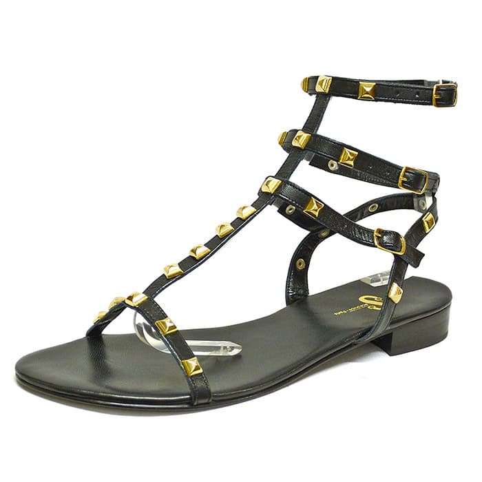 sandales femme grande taille du 40 au 48, cuir lisse noir, talon de 0,5 à 2 cm, mode tendance plates sandales plates, chaussures pour l'été